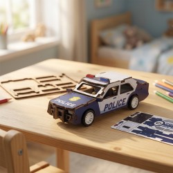 MAQUETTE EN BOIS : VOITURE DE POLICE (RÉTRO FRICTION)