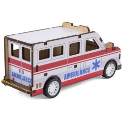 MAQUETTE EN BOIS : AMBULANCE (RÉTRO FRICTION)