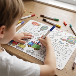 SILICONE : SET DE TABLE À COLORIER - THÈME VÉHICULES JOUET ULYSSE